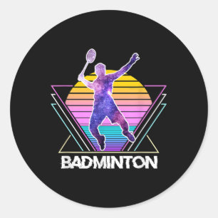 Adesivo Redondo Jogador de Badminton Esportes Retro Vintage Vaporw
