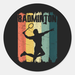 Adesivo Redondo Jogador de Badminton Esportivo Retro Vintage