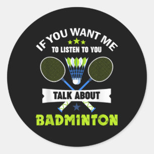 Adesivo Redondo Jogador de Badminton Palestra Fala Sobre Badminton