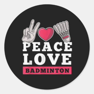 Adesivo Redondo Jogador de Badminton Paz Amor Coração Esporte Pete