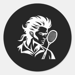 Adesivo Redondo Jogador de Badminton Raquete Esportes Peteca 