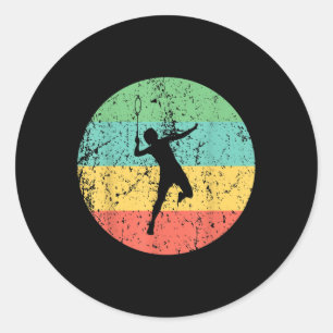 Adesivo Redondo Jogador de Badminton Vintage Retro Badminton