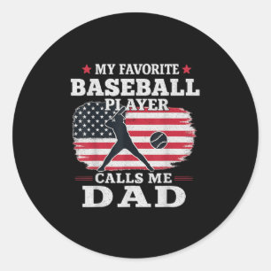Adesivo Redondo Jogador de Baseball Favorito Me Chama Pai Usa Band