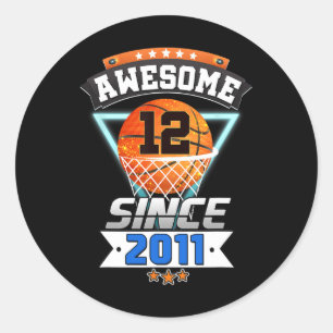 Adesivo Redondo Jogador De Basquete De Aniversário De 12 Desde 201