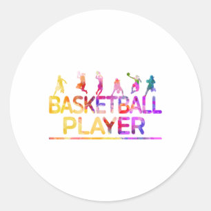 Adesivo Redondo Jogador de Basquete Esportivo Aquarela