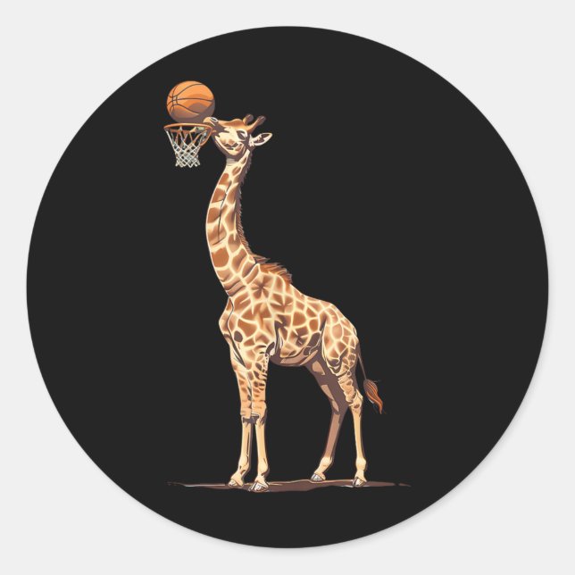 Adesivo Redondo Jogador de basquete Giraffe Slam Dunball Art (Frente)