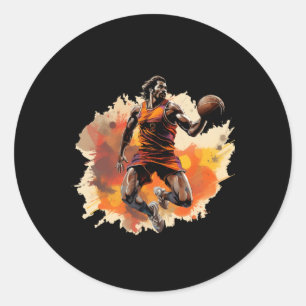Adesivo Redondo Jogador De Basquete Na Design De Arte 1