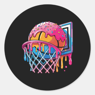 Adesivo Redondo Jogador de Basquete Sorvete Aro do Cesto Gotejamen