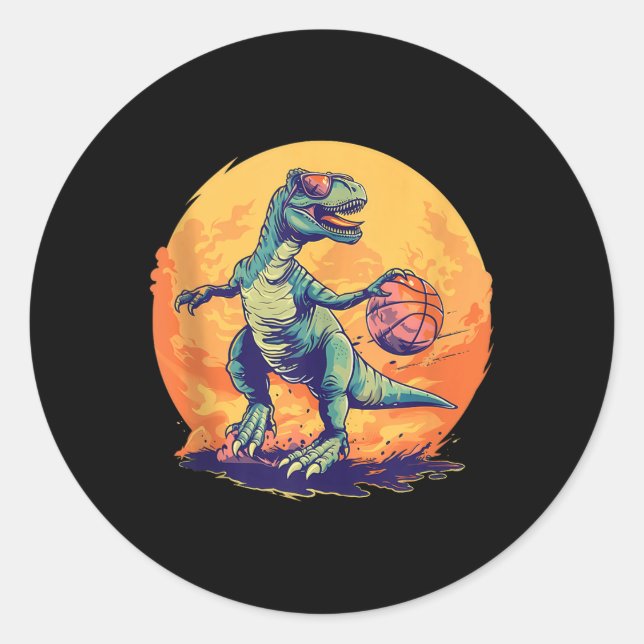 Adesivo Redondo Jogador de basquetebol Dino T-rex Drawing Ar (Frente)