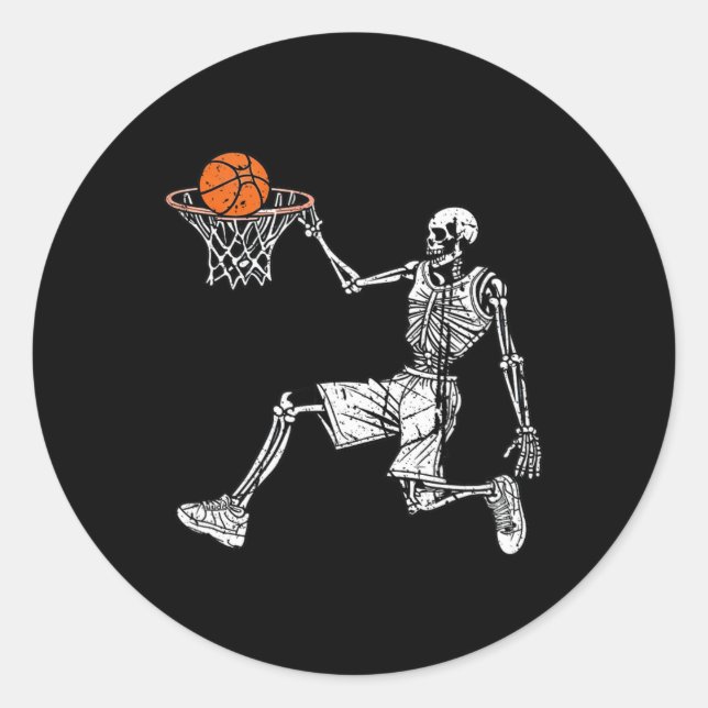 Adesivo Redondo Jogador de basquetebol Slam, do Halloween Skeleton (Frente)