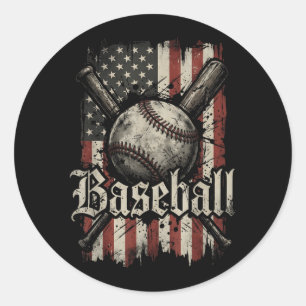 Adesivo Redondo Jogador de Beisebol Bandeira Americana EUA Patriót