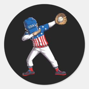 Adesivo Redondo Jogador de beisebol Dabbing 4 de julho EUA Bandeir