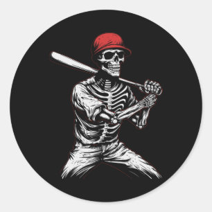Adesivo Redondo Jogador de Beisebol do Skeleton Halloween 1