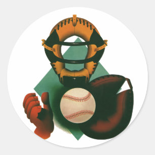 Adesivo Redondo Jogador de beisebol esportivo vintage, receptor co