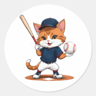 Adesivo Redondo Jogador de beisebol gato