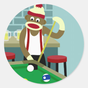 Adesivo Redondo Jogador de bilhar da piscina do macaco da peúga