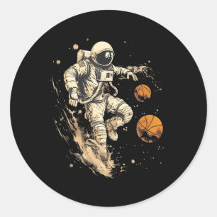 Adesivo Redondo Jogador de bola de basquete Astronauta e Trabalho