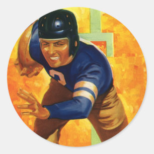 Adesivo Redondo Jogador de futebol americano retrô quarterback cor