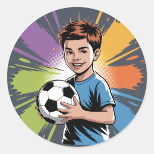 Adesivo Redondo Jogador de futebol de pop Art Boy Birthday Bash