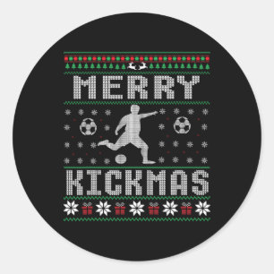 Adesivo Redondo Jogador de futebol Merry Kickmas Suéter de Natal f