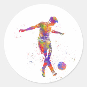 Adesivo Redondo Jogador de futebol na aquarela