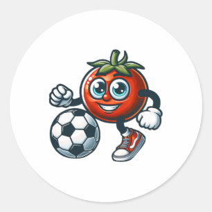 Adesivo Redondo Jogador de Futebol Tomate Desenho Animado Fofo Com