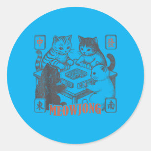 Adesivo Redondo Jogador de Gato Meowjong Gato Mahjong Chinês Jogo