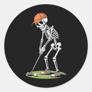 Adesivo Redondo Jogador de Golfe do Golfe do Halloween Skeleton Go