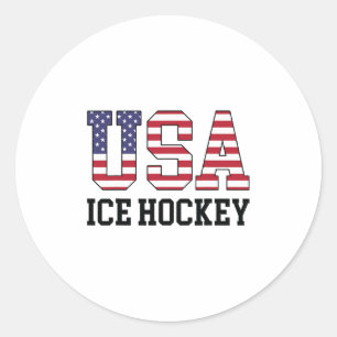 Adesivo Redondo Jogador de Hockey com Bandeira dos EUA - Hóquei no