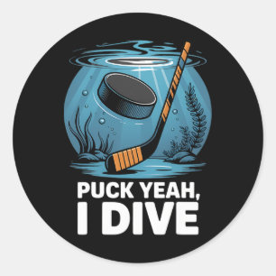Adesivo Redondo Jogador de Hóquei Subaquático Puck Yeah Dive Espor