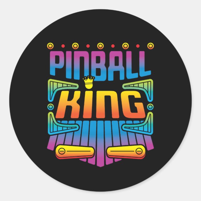 Adesivo Redondo Jogador de Jogo de Arcade Rei do Pinball (Frente)