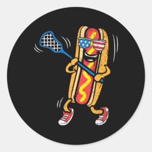 Adesivo Redondo Jogador de Lacrosse com Cachorro-Quente Esporte 4