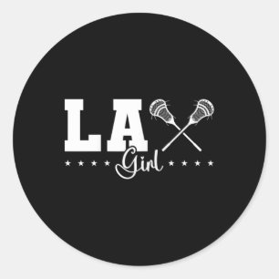 Adesivo Redondo Jogador de Lacrosse da Garota Lax