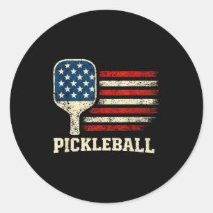Adesivo Redondo Jogador de pickleball bandeira dos EUA amor por pa