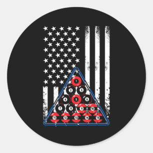 Adesivo Redondo Jogador De Piscina Billiard, Bandeira Americana, 4
