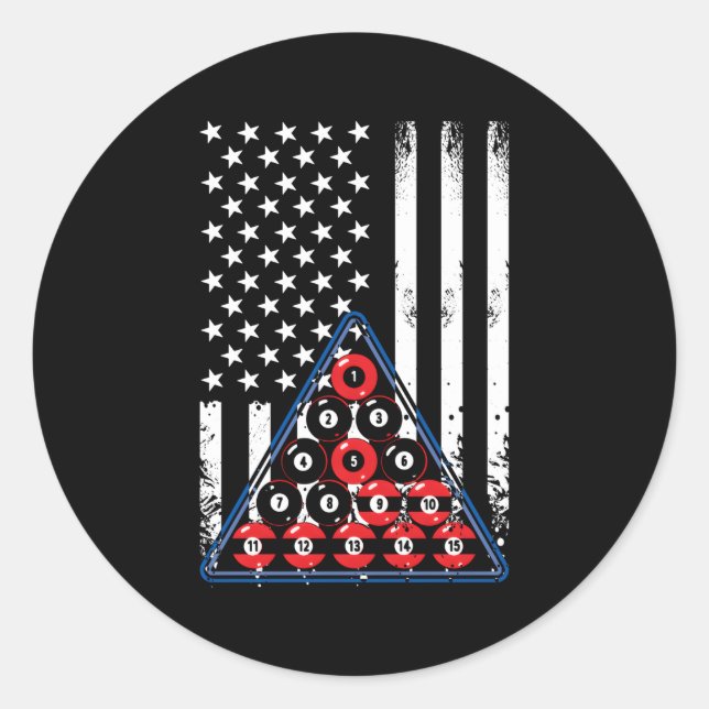 Adesivo Redondo Jogador De Piscina Billiard, Bandeira Americana, 4 (Frente)