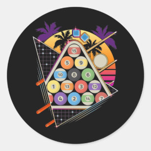 Adesivo Redondo Jogador de Piscina Billiard Vaporwave 80s 90s Snoo