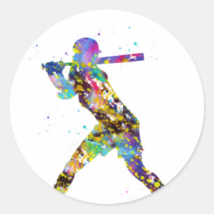 Adesivo Redondo Jogador de softball da menina