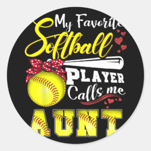 Adesivo Redondo Jogador de Softball favorito me chama de tia Tee M