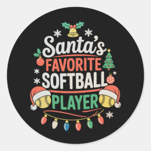 Adesivo Redondo Jogador de Softbol Favorito do Papai Noel Natal Es