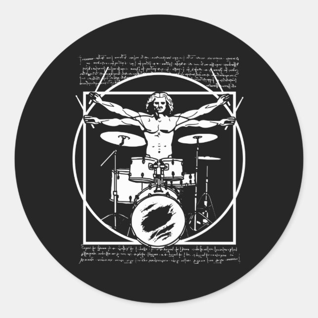 Adesivo Redondo Jogador de Tambor Da Vinci Drummer Vitruvian (Frente)