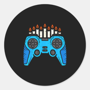 Adesivo Redondo Jogador de Video Game Judaico Hanukkah Chanukah Ho