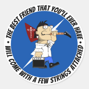 Adesivo Redondo Jogador De Violão Melhor Amigo Na Estrada Novament