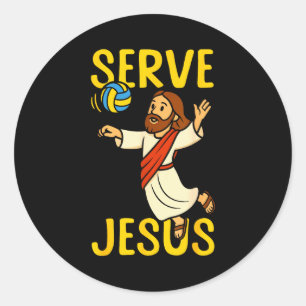 Adesivo Redondo Jogador de Volei Equipe Jesus Saque Jesus