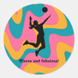 Adesivo Redondo Jogador de Voleibol Mulher Voleibol de Praia