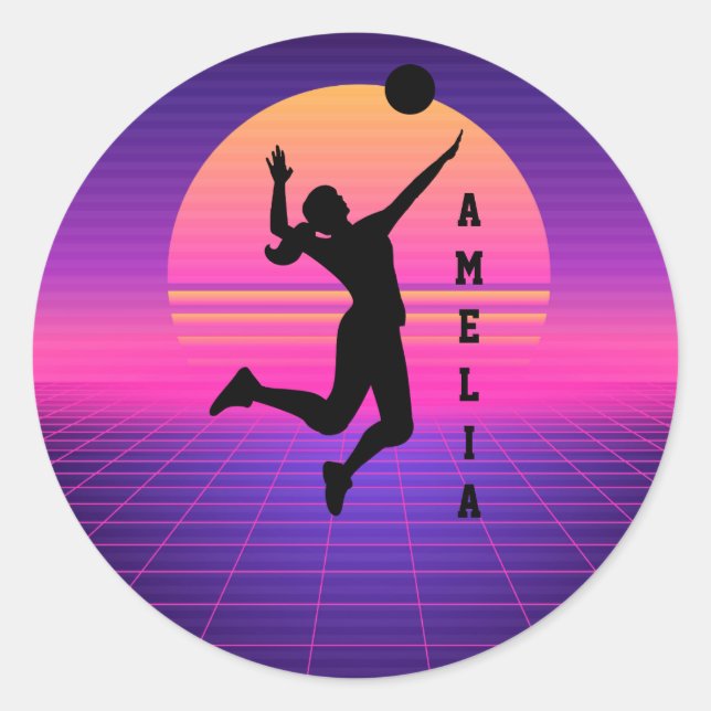 Adesivo Redondo Jogador de Voleibol Mulher Voleibol de Praia (Frente)