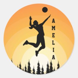 Adesivo Redondo Jogador de Voleibol Mulher Voleibol de Praia