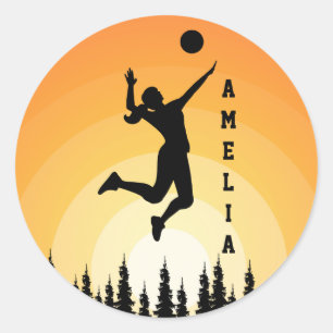 Adesivo Redondo Jogador de Voleibol Mulher Voleibol de Praia