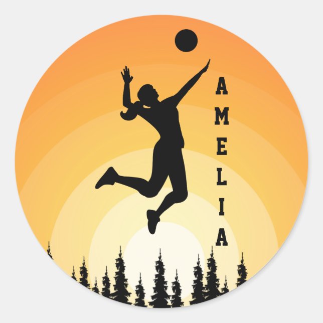 Adesivo Redondo Jogador de Voleibol Mulher Voleibol de Praia (Frente)