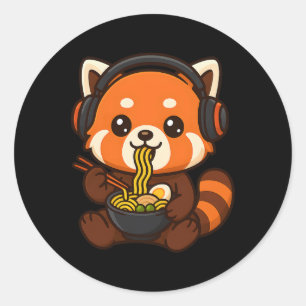 Adesivo Redondo Jogador do Red Panda Gaming Comendo Ramen